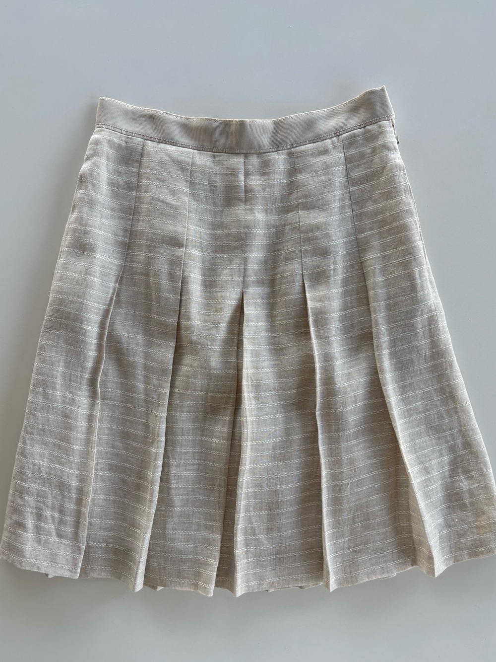 Brooks Brothers Linen Pleated A-Line Skirt size 2 Neutral Classic Preppy